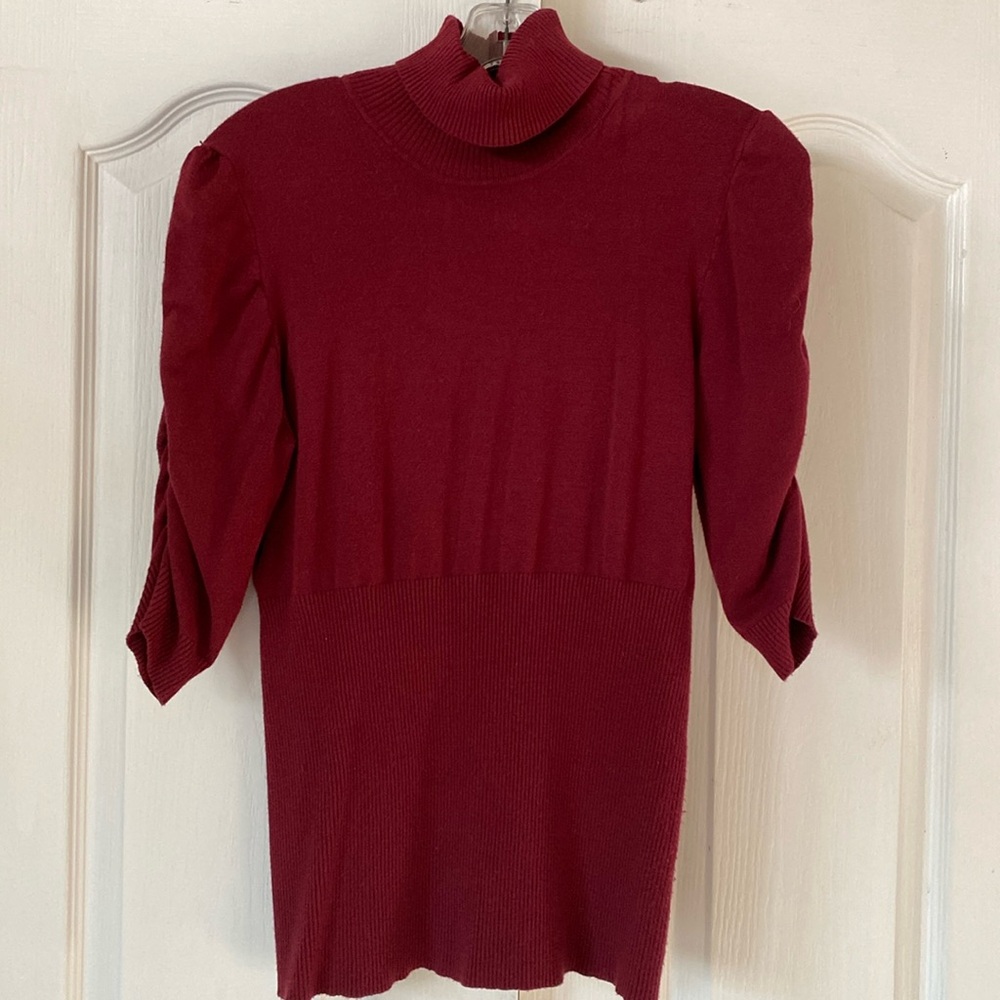 Women’s three-quarter length sleeve turtleneck sweater. Size medium.